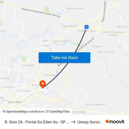 R. Dois 26 - Portal Do Éden Itu - SP Brasil to Unesp Sorocaba map