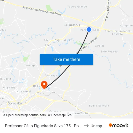 Professor Célio Figueiredo Silva 175 - Portal Do Éden Itu - SP 13308-501 Brasil to Unesp Sorocaba map