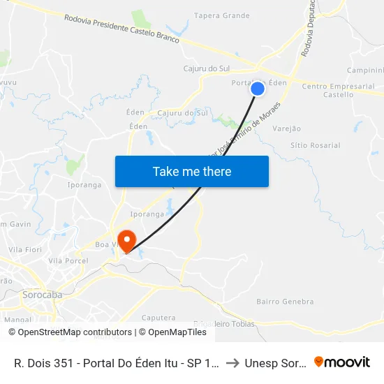 R. Dois 351 - Portal Do Éden Itu - SP 13308-501 Brasil to Unesp Sorocaba map