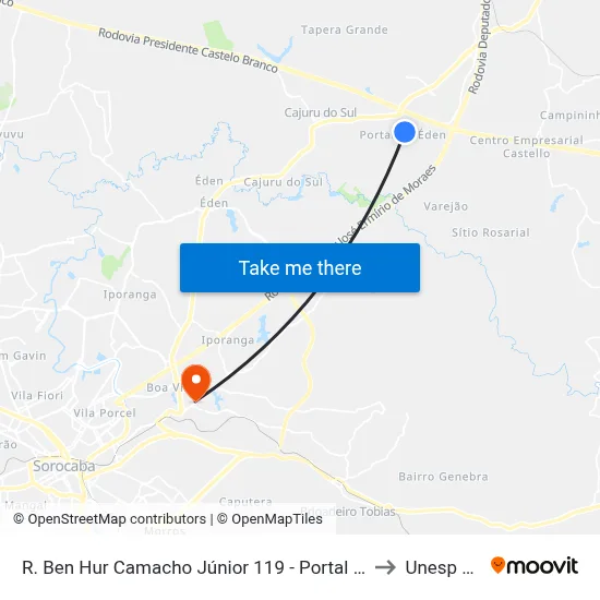 R. Ben Hur Camacho Júnior 119 - Portal Do Éden Itu - SP 13308-510 Brasil to Unesp Sorocaba map