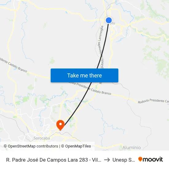R. Padre José De Campos Lara 283 - Vila Padre Bento Itu - SP Brasil to Unesp Sorocaba map