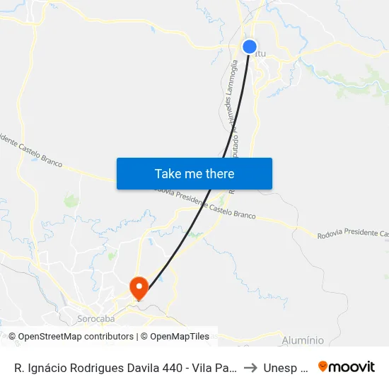 R. Ignácio Rodrigues Davila 440 - Vila Padre Bento Itu - SP 13313-020 Brasil to Unesp Sorocaba map