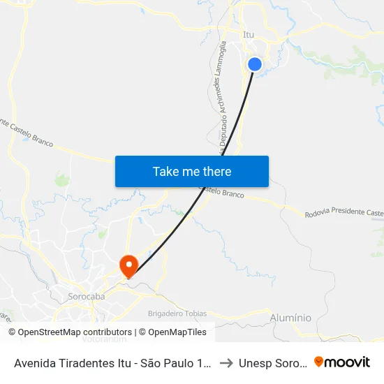 Avenida Tiradentes Itu - São Paulo 13306 Brasil to Unesp Sorocaba map