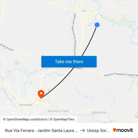 Rua Via Ferrara - Jardim Santa Laura Itu - SP Brasil to Unesp Sorocaba map
