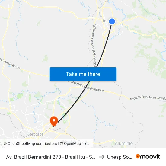 Av. Brazil Bernardini 270 - Brasil Itu - SP 13301-519 Brasil to Unesp Sorocaba map