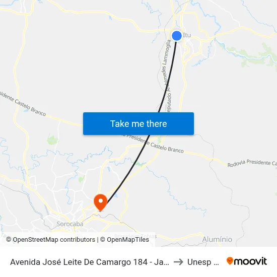 Avenida José Leite De Camargo 184 - Jardim Alberto Gomes Itu - SP Brasil to Unesp Sorocaba map