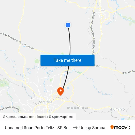 Unnamed Road Porto Feliz - SP Brasil to Unesp Sorocaba map