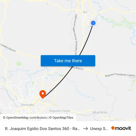 R. Joaquim Egídio Dos Santos 360 - Rancho Grande Itu - SP Brasil to Unesp Sorocaba map