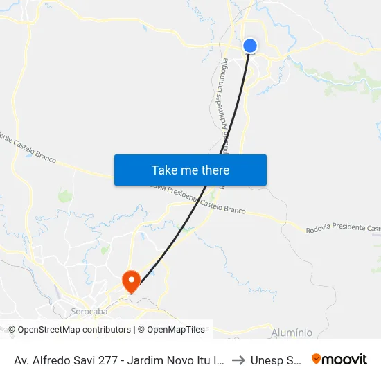 Av. Alfredo Savi 277 - Jardim Novo Itu Itu - SP 13301-180 Brasil to Unesp Sorocaba map