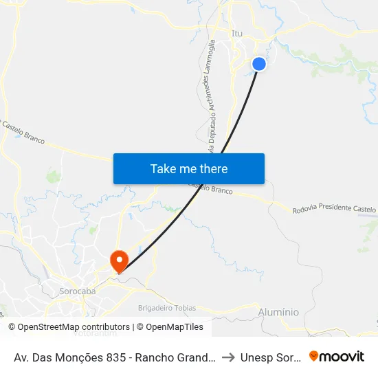 Av. Das Monções 835 - Rancho Grande Itu - SP Brasil to Unesp Sorocaba map