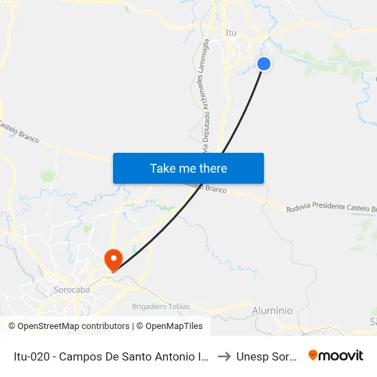 Itu-020 - Campos De Santo Antonio Itu - SP Brasil to Unesp Sorocaba map