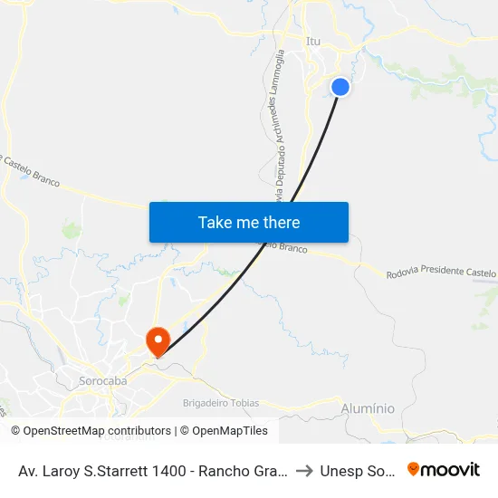 Av. Laroy S.Starrett 1400 - Rancho Grande Itu - SP Brasil to Unesp Sorocaba map
