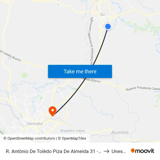 R. Antônio De Tolêdo Piza De Almeida 31 - Vila Prudente De Moraes Itu - SP 13306-160 Brasil to Unesp Sorocaba map