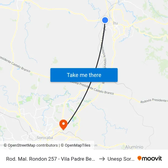 Rod. Mal. Rondon 257 - Vila Padre Bento Itu - SP Brasil to Unesp Sorocaba map