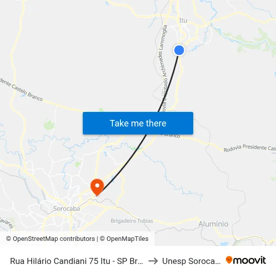 Rua Hilário Candiani 75 Itu - SP Brasil to Unesp Sorocaba map