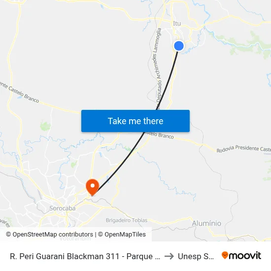 R. Peri Guarani Blackman 311 - Parque Industrial Itu - SP Brasil to Unesp Sorocaba map