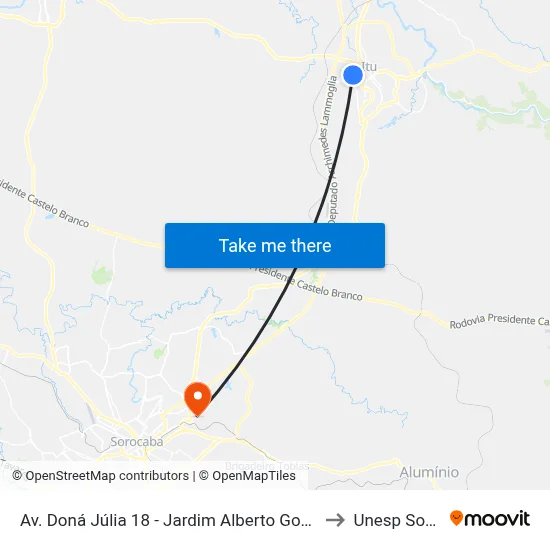 Av. Doná Júlia 18 - Jardim Alberto Gomes Itu - SP Brasil to Unesp Sorocaba map