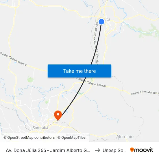 Av. Doná Júlia 366 - Jardim Alberto Gomes Itu - SP Brasil to Unesp Sorocaba map