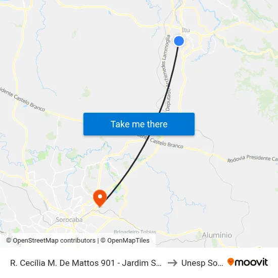 R. Cecília M. De Mattos 901 - Jardim Sao Jose Itu - SP Brasil to Unesp Sorocaba map