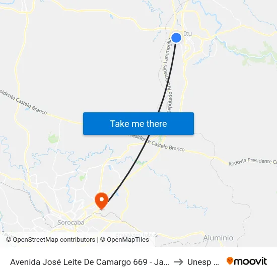 Avenida José Leite De Camargo 669 - Jardim Alberto Gomes Itu - SP Brasil to Unesp Sorocaba map