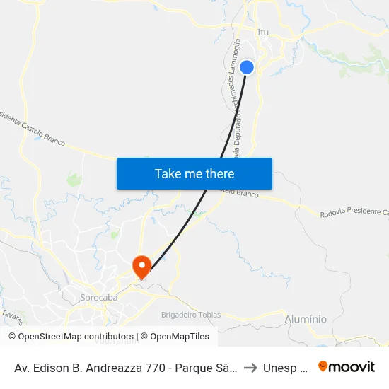 Av. Edison B. Andreazza 770 - Parque São Camilo Itu - SP 13309-800 Brasil to Unesp Sorocaba map