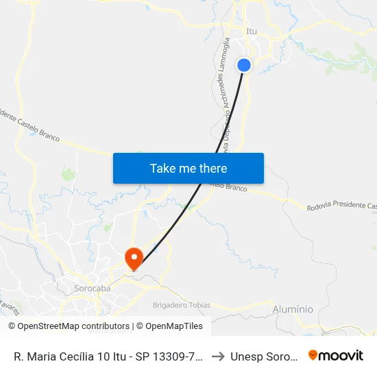 R. Maria Cecília 10 Itu - SP 13309-710 Brasil to Unesp Sorocaba map