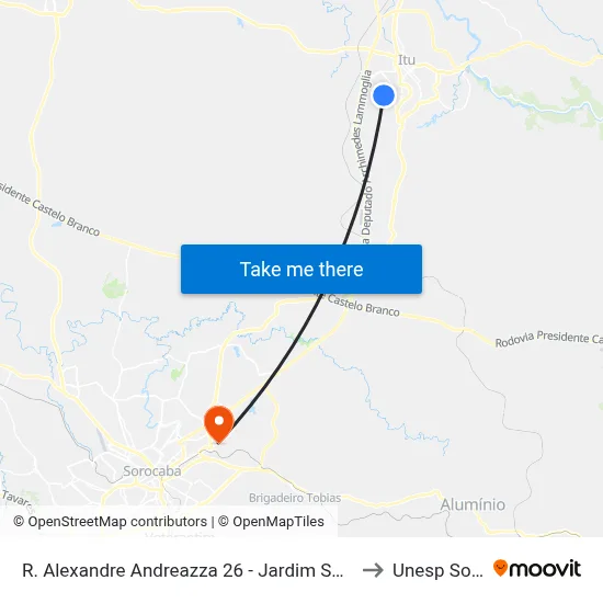 R. Alexandre Andreazza 26 - Jardim Sao Jose Itu - SP Brasil to Unesp Sorocaba map