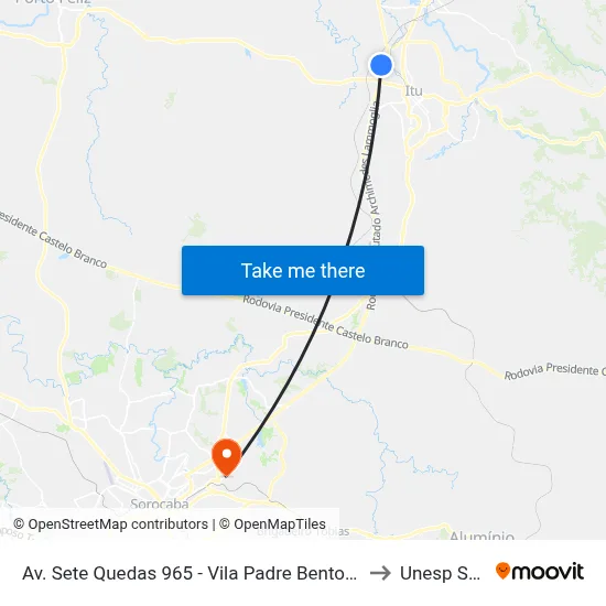Av. Sete Quedas 965 - Vila Padre Bento Itu - SP 13328-300 Brasil to Unesp Sorocaba map