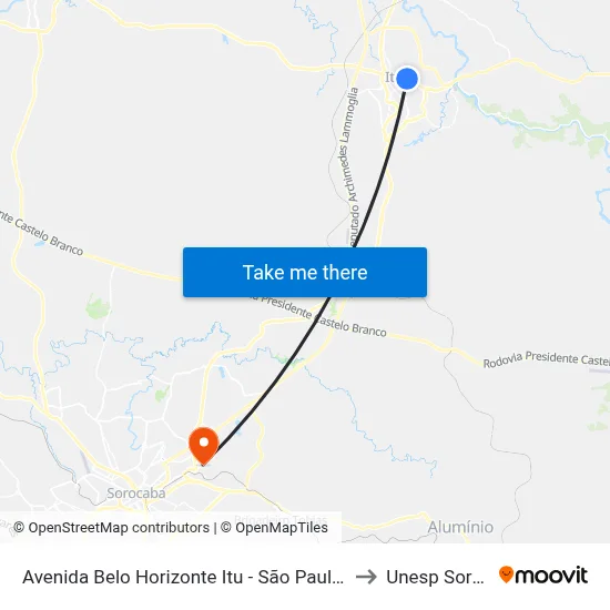 Avenida Belo Horizonte Itu - São Paulo 13303 Brasil to Unesp Sorocaba map