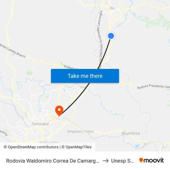 Rodovia Waldomiro Correa De Camargo Itu - São Paulo Brasil to Unesp Sorocaba map