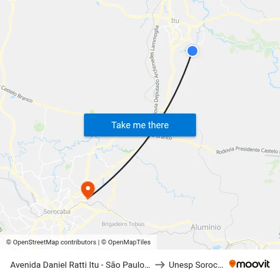 Avenida Daniel Ratti Itu - São Paulo Brasil to Unesp Sorocaba map
