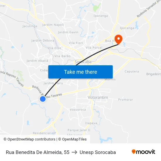 Rua Benedita De Almeida, 55 to Unesp Sorocaba map