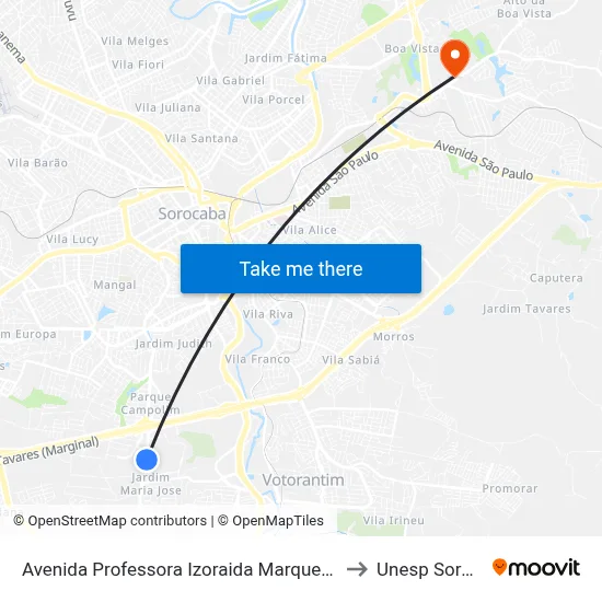 Avenida Professora Izoraida Marques Peres ,482 to Unesp Sorocaba map