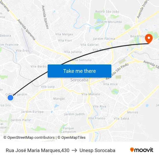 Rua José Maria Marques,430 to Unesp Sorocaba map