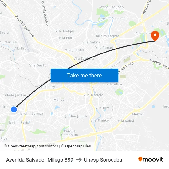 Avenida Salvador Milego 889 to Unesp Sorocaba map
