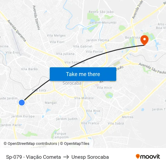 Sp-079 - Viação Cometa to Unesp Sorocaba map
