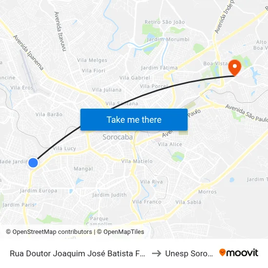 Rua Doutor Joaquim José Batista Ferreira, Sn to Unesp Sorocaba map