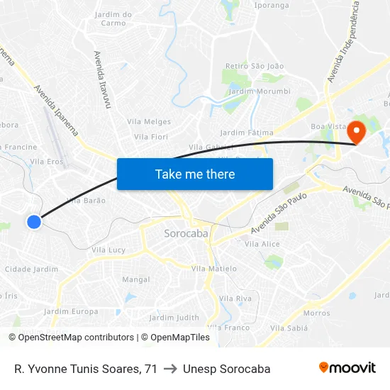 R. Yvonne Tunis Soares, 71 to Unesp Sorocaba map