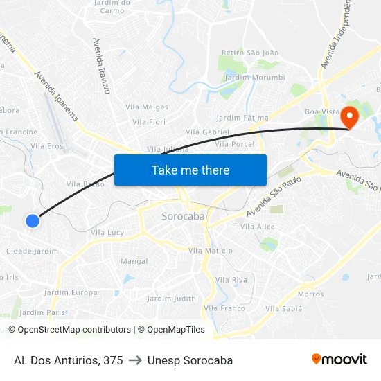 Al. Dos Antúrios, 375 to Unesp Sorocaba map