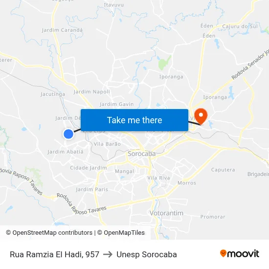 Rua Ramzia El Hadi, 957 to Unesp Sorocaba map