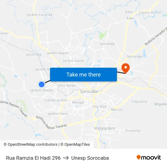 Rua Ramzia El Hadi 296 to Unesp Sorocaba map