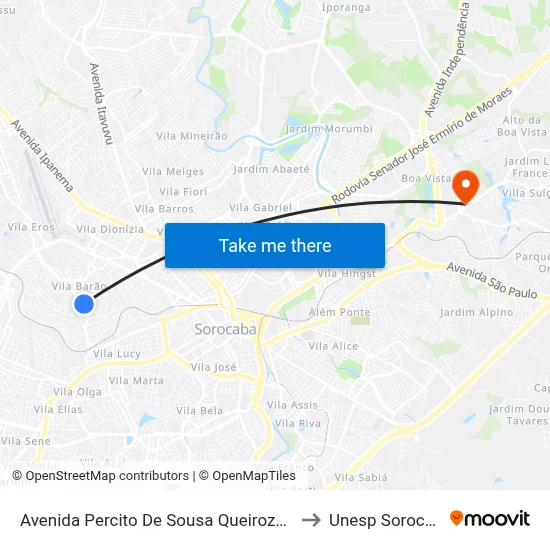 Avenida Percito De Sousa Queirozz, 227 to Unesp Sorocaba map
