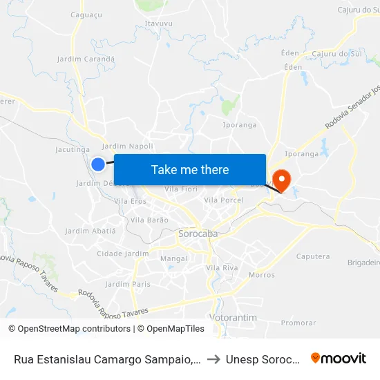 Rua Estanislau Camargo Sampaio, 503 to Unesp Sorocaba map