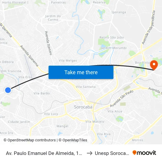 Av. Paulo Emanuel De Almeida, 1063 to Unesp Sorocaba map