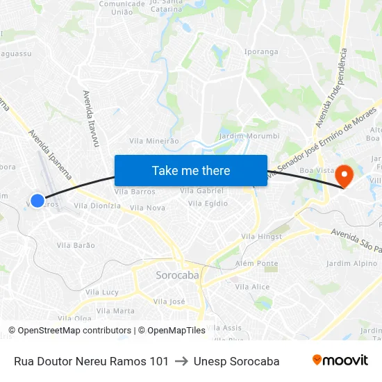 Rua Doutor Nereu Ramos 101 to Unesp Sorocaba map