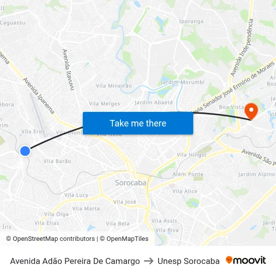 Avenida Adão Pereira De Camargo to Unesp Sorocaba map