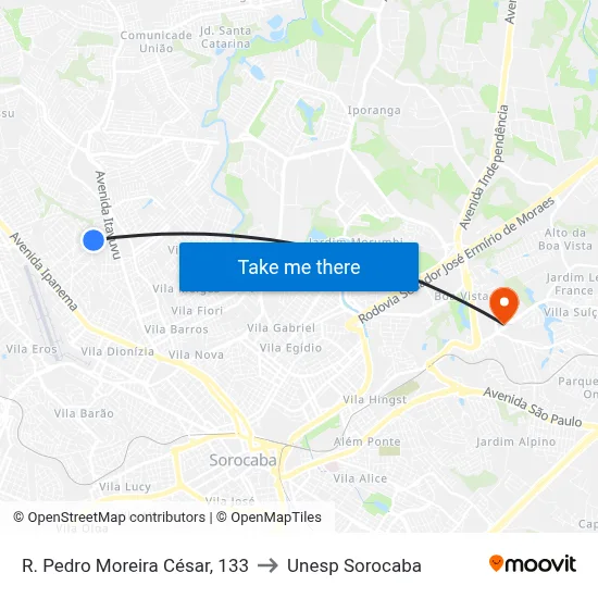 R. Pedro Moreira César, 133 to Unesp Sorocaba map