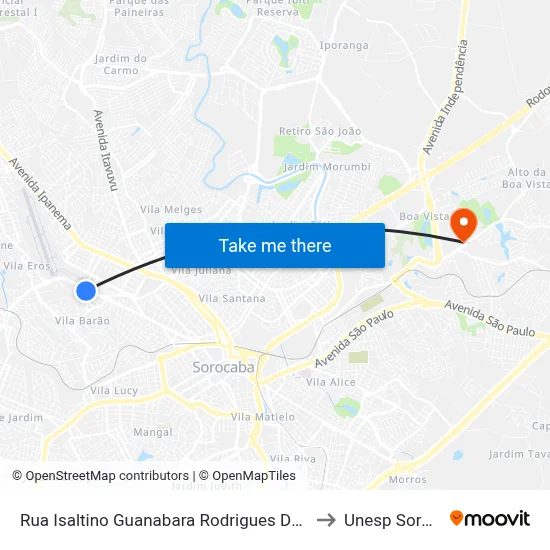 Rua Isaltino Guanabara Rodrigues Da Costa, 730 to Unesp Sorocaba map