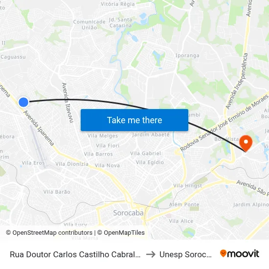 Rua Doutor Carlos Castilho Cabral 172 to Unesp Sorocaba map