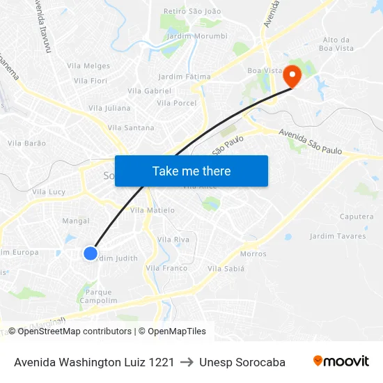 Avenida Washington Luiz 1221 to Unesp Sorocaba map